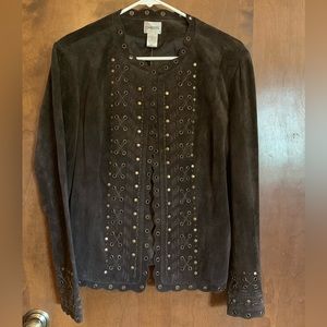 ⭐️ BRAND NEW ⭐️ Chico’s Chocolate Suede Leather Grommet Jacket